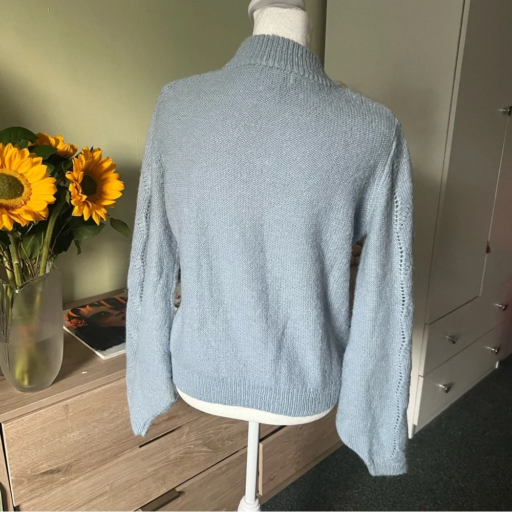 H&M Baby Blue Pastel Mockneck Baggy Sleeve Hole Knit Acrylic Mohair Wool Sweater